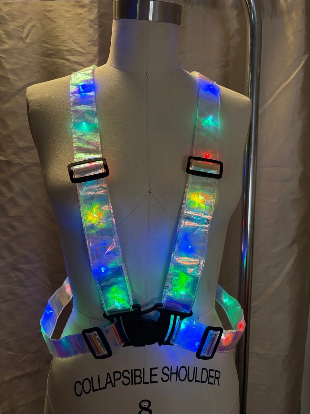 LED Light-Up Iridescent Safety Harness - White/Holographic